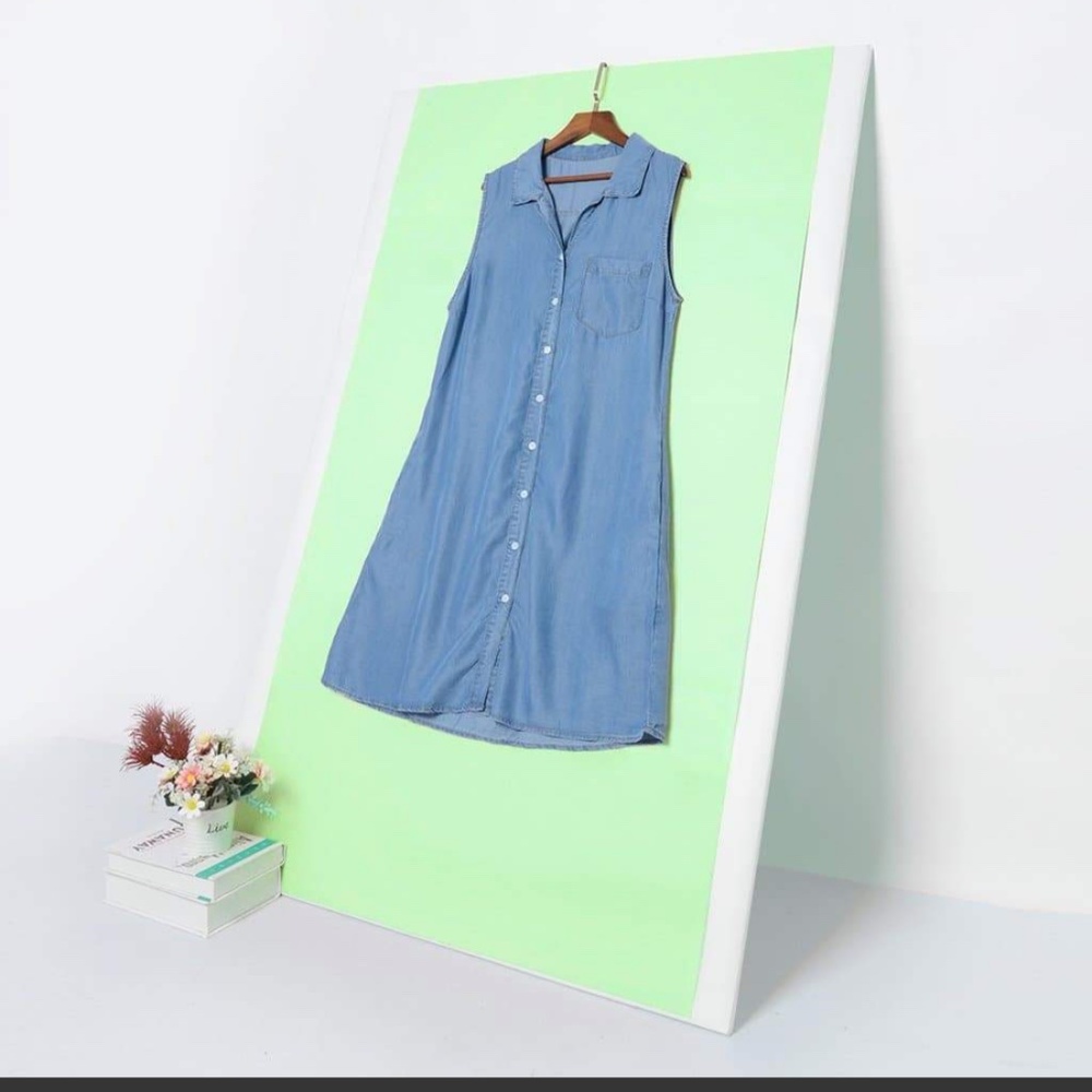 Denim Sleeveless Button Down Shift Dress